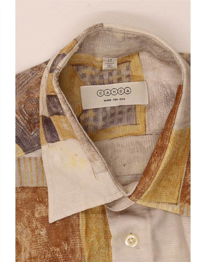 Camisa masculina C&A Canda de manga curta tamanho 40 15 1/2 médio off white geométrico