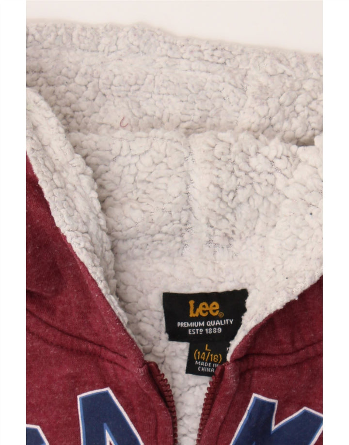 LEE Boys Graphic Zip Hoodie Sweater 14-15 Years Large Burgundy Cotton Vintage Lee and Second-Hand Lee from Messina Hembry 