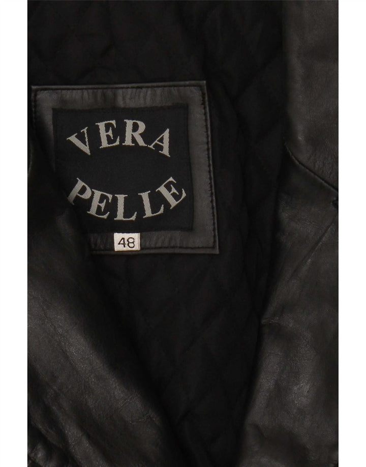 Casaco de couro feminino vintage IT 48 XL preto