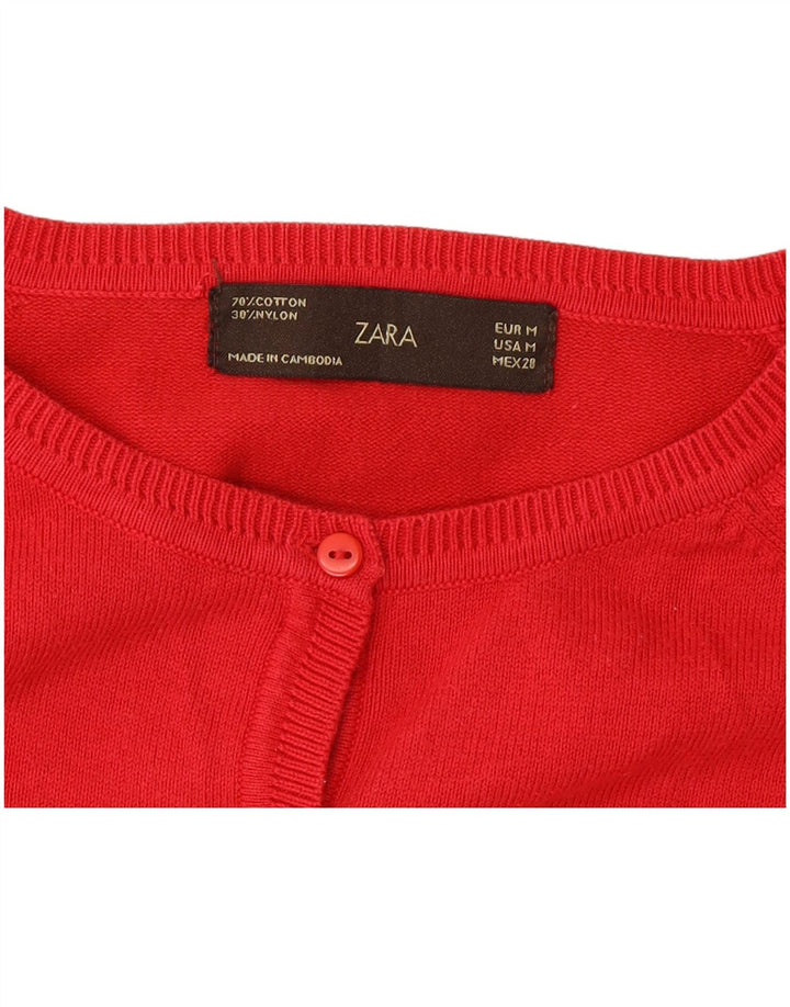 Suéter cardigã feminino Zara Reino Unido 12 algodão vermelho médio