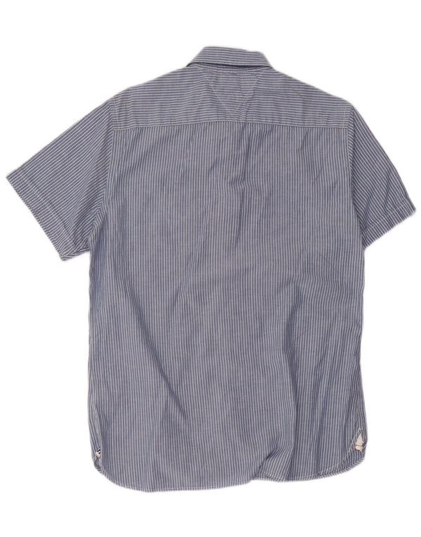 Camisa masculina de manga curta Tommy Hilfiger algodão listrado azul médio