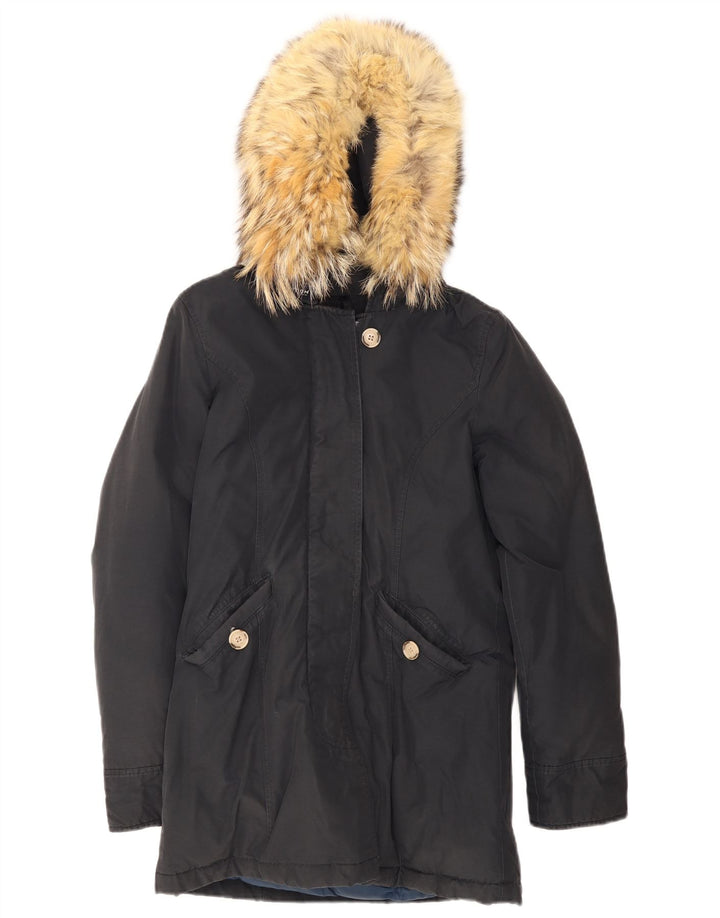 Jaqueta Parka Feminina Woolrich com Capuz Reino Unido 6 XS Azul Marinho