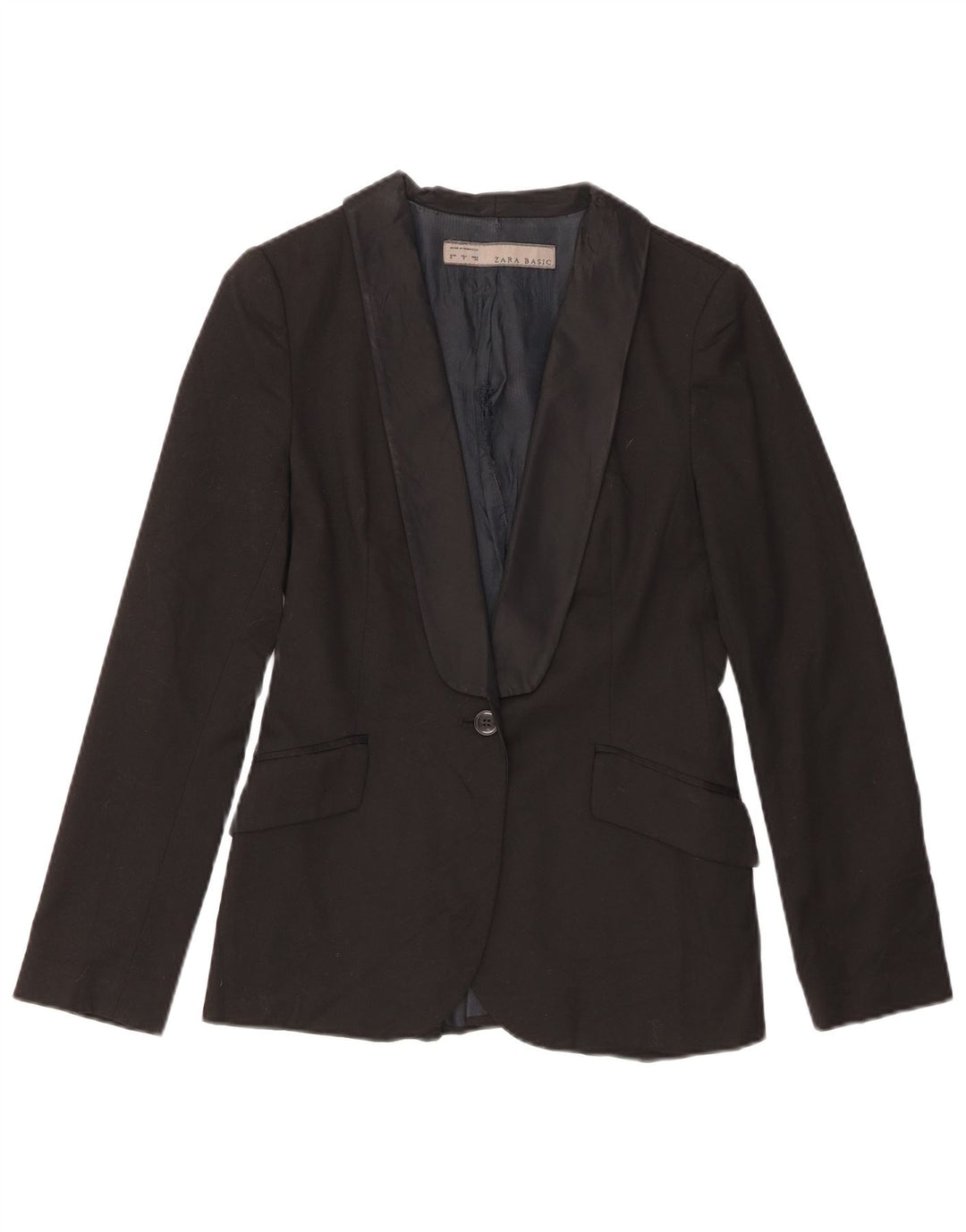Jaqueta blazer feminina Zara com 1 botão Reino Unido 8 poliéster preto pequeno