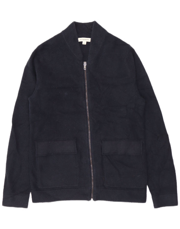 MARKS & SPENCER Suéter masculino Autograph Cardigan pequeno azul marinho poliamida