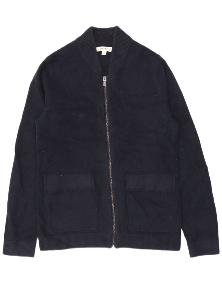 MARKS & SPENCER Suéter masculino Autograph Cardigan pequeno azul marinho poliamida