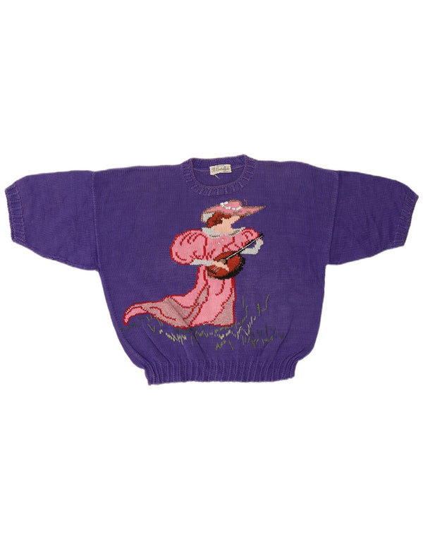 Suéter feminino vintage com gola redonda e gola redonda Reino Unido 12 médio roxo retrô