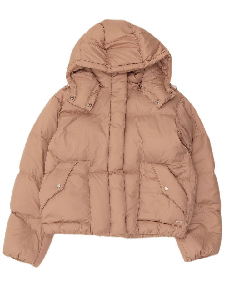Jaqueta feminina acolchoada com capuz e capuz Levi's UK 10 pequena roxa poliéster