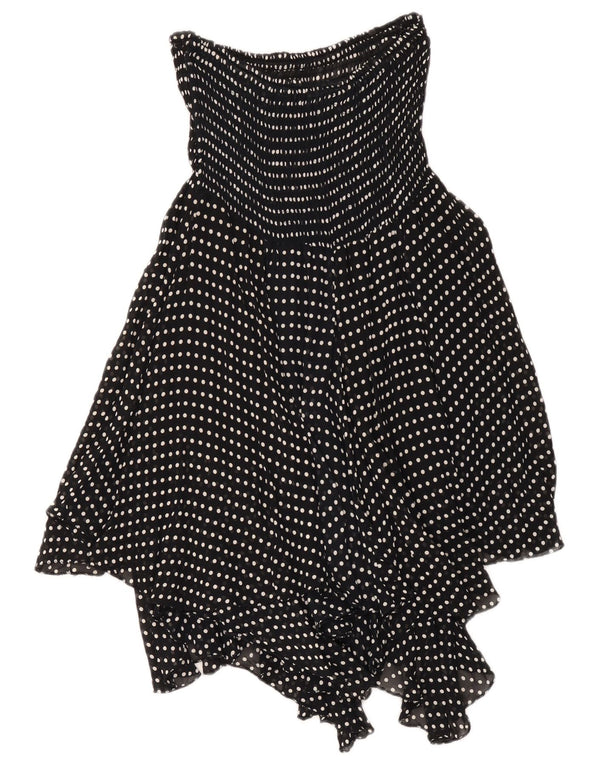 Vestido feminino vintage assimétrico sem alças Reino Unido 18 XL preto bolinhas viscose