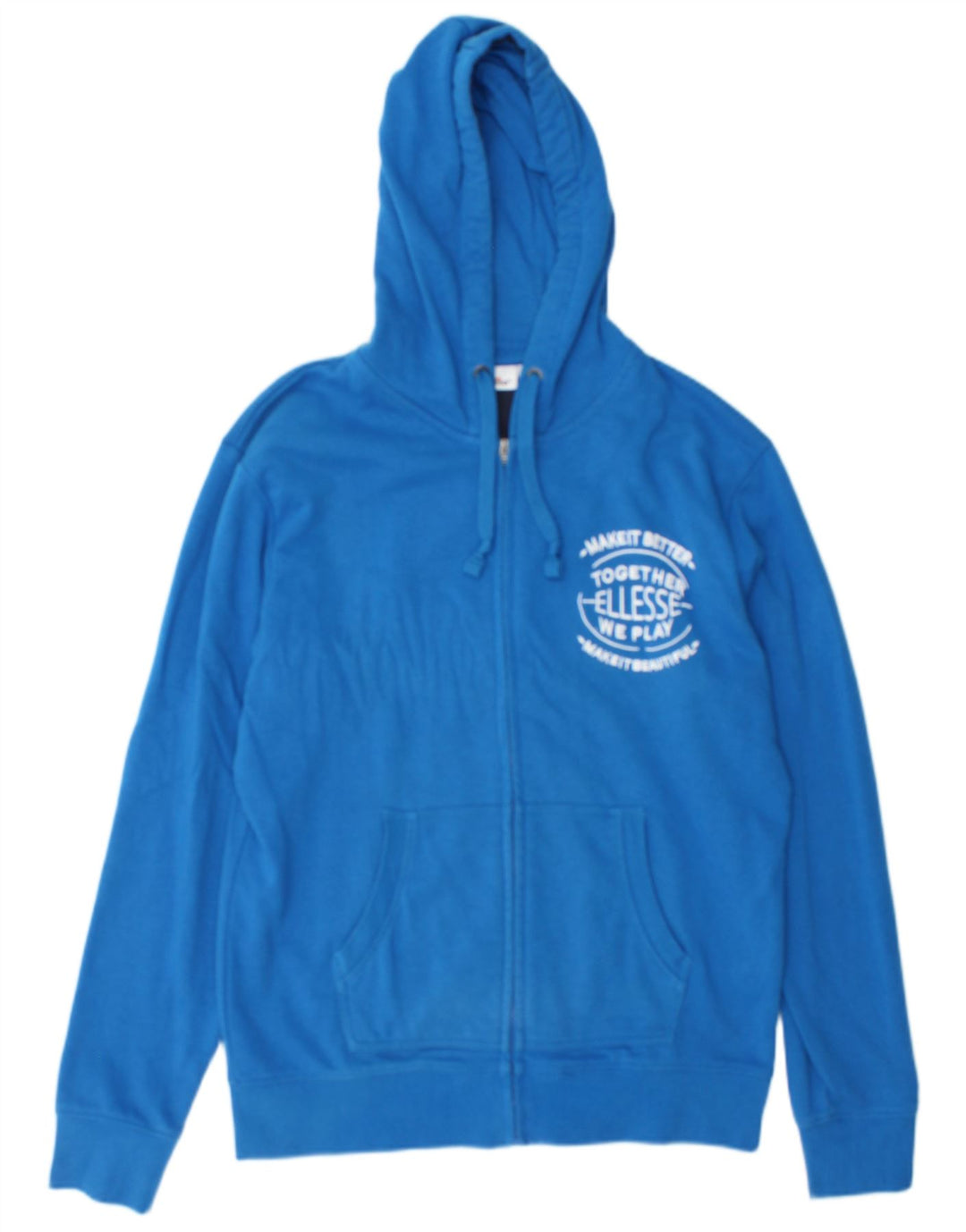 Suéter Ellesse masculino com capuz e zíper gráfico azul médio algodão