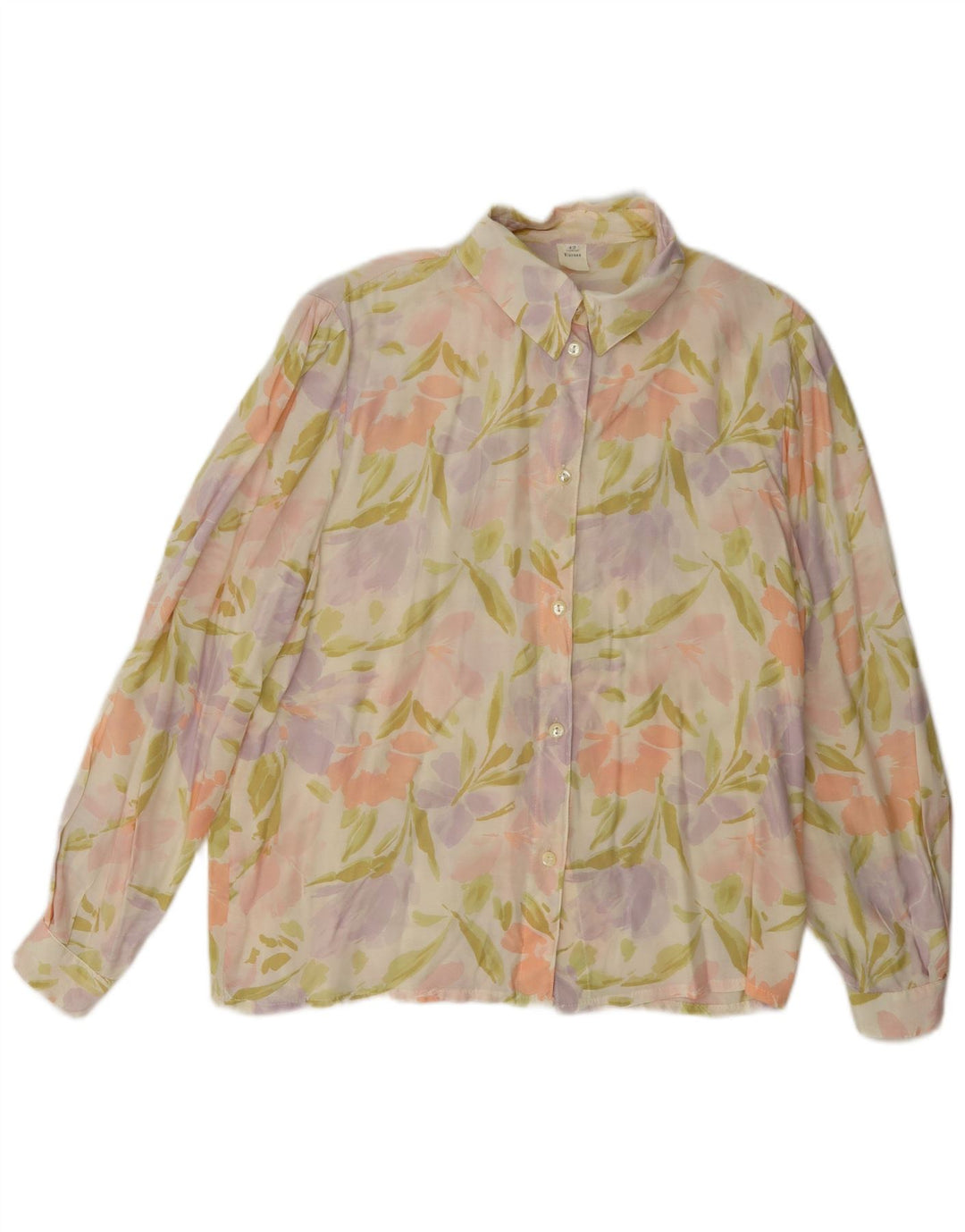 Blusa feminina vintage EU 42 grande viscose floral multicolorida