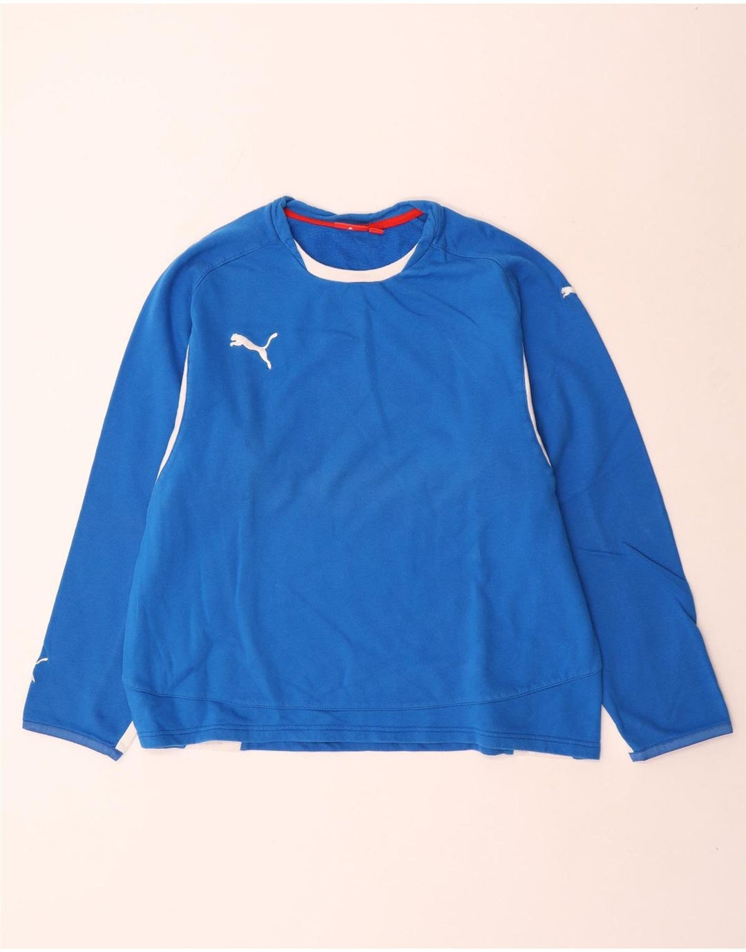 Top feminino Puma manga comprida UK 14 algodão colorblock azul médio