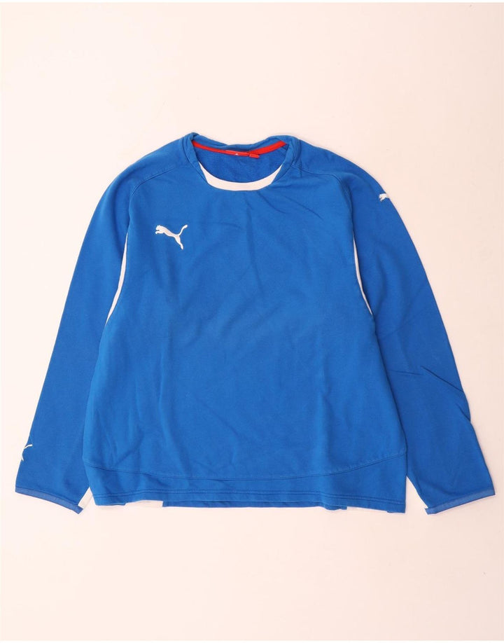 Top feminino Puma manga comprida UK 14 algodão colorblock azul médio