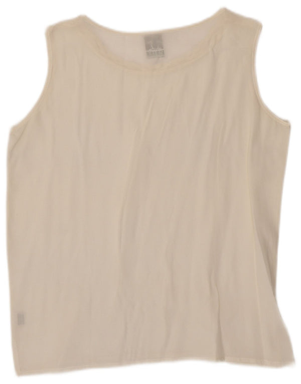 Blusa feminina vintage sem mangas Top UK 14 grande seda branca