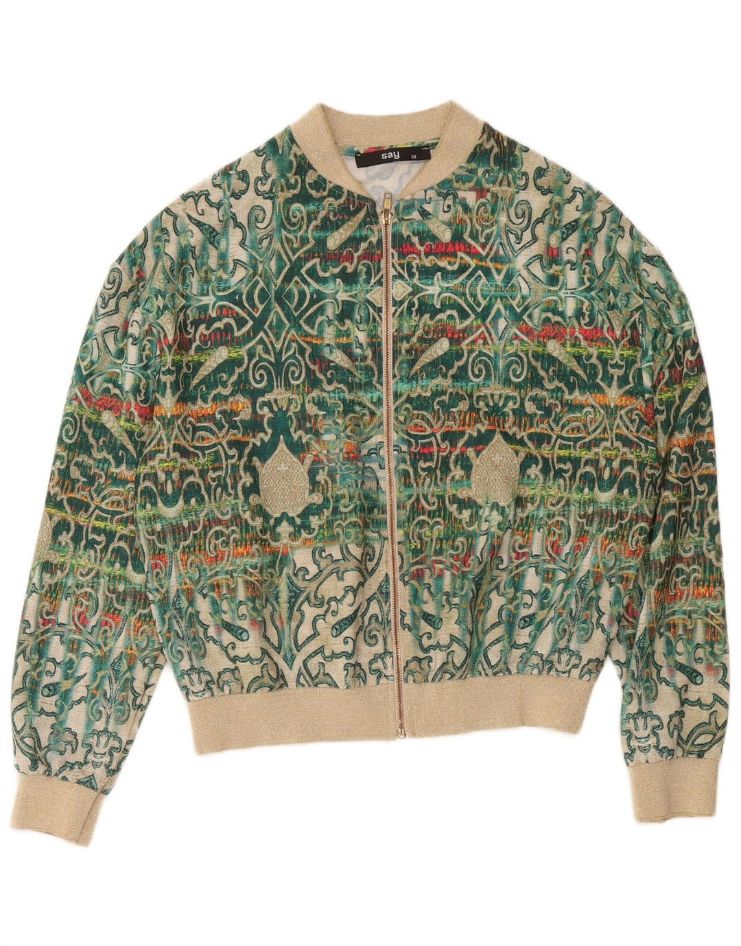 Jaqueta bomber feminina vintage EU 38 Paisley verde médio