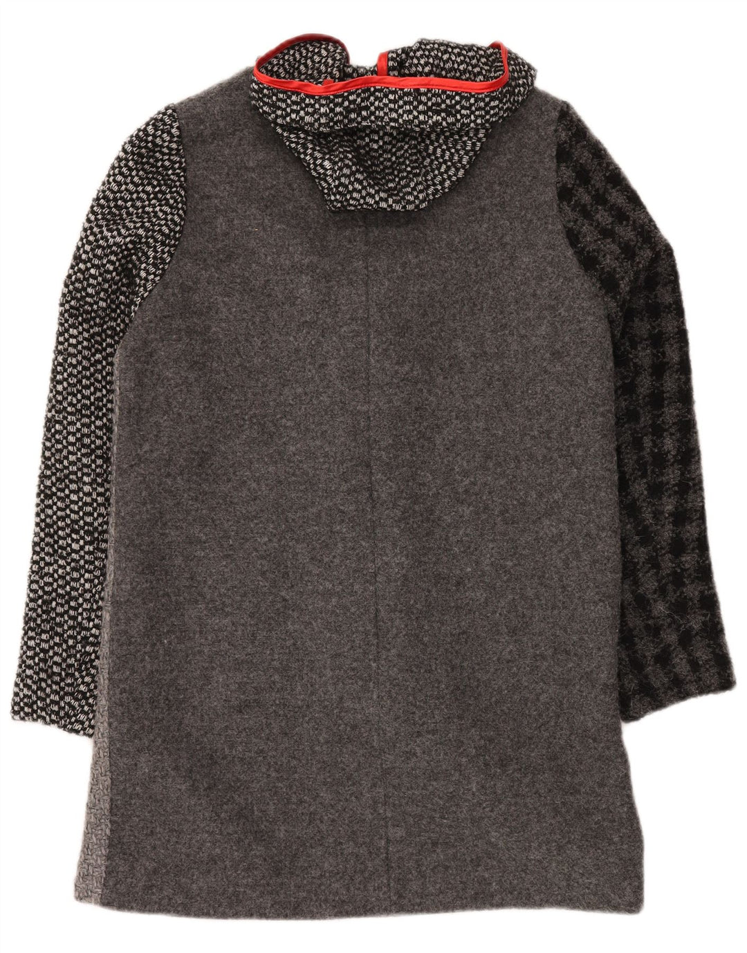 Sobretudo feminino com capuz gráfico DESIGUAL EU 40 xadrez cinza médio