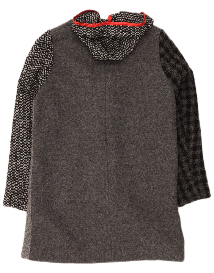 Sobretudo feminino com capuz gráfico DESIGUAL EU 40 xadrez cinza médio
