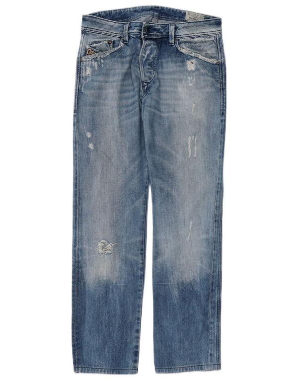 Diesel Mens Darron Distressed Straight Jeans W30 L30 Azul Algodão
