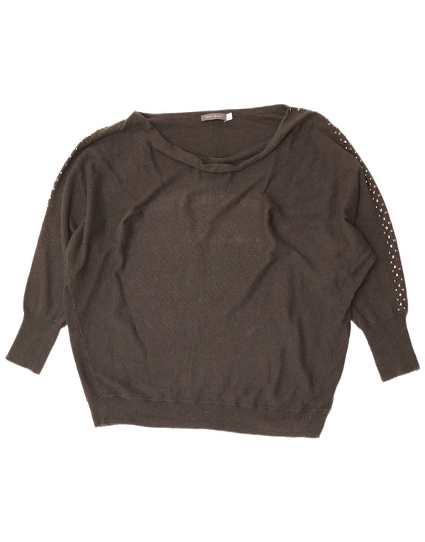 Suéter feminino MINT VELVET manga 3/4 com gola canoa Reino Unido 16 grande cinza