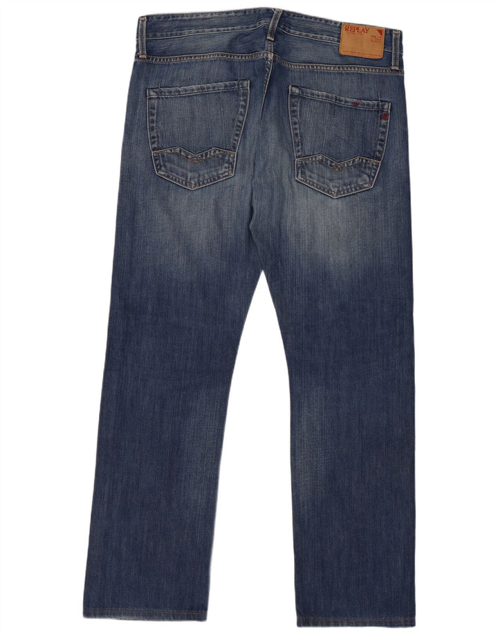 Replay Mens Waitom Straight Jeans W34 L34 Azul Marinho Algodão