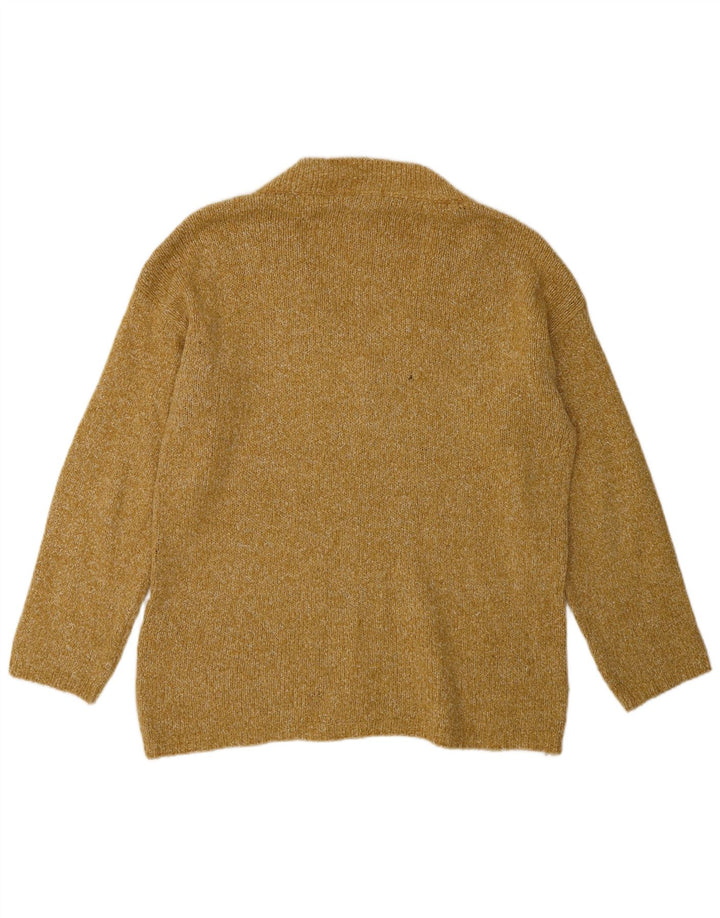 Suéter feminino Massimo Dutti com decote em V Reino Unido 10 pequeno amarelo manchado