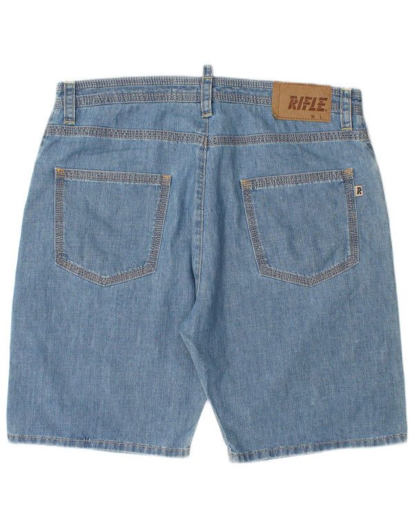 Rifle Mens Baggy Denim Shorts W33 Algodão Azul Médio