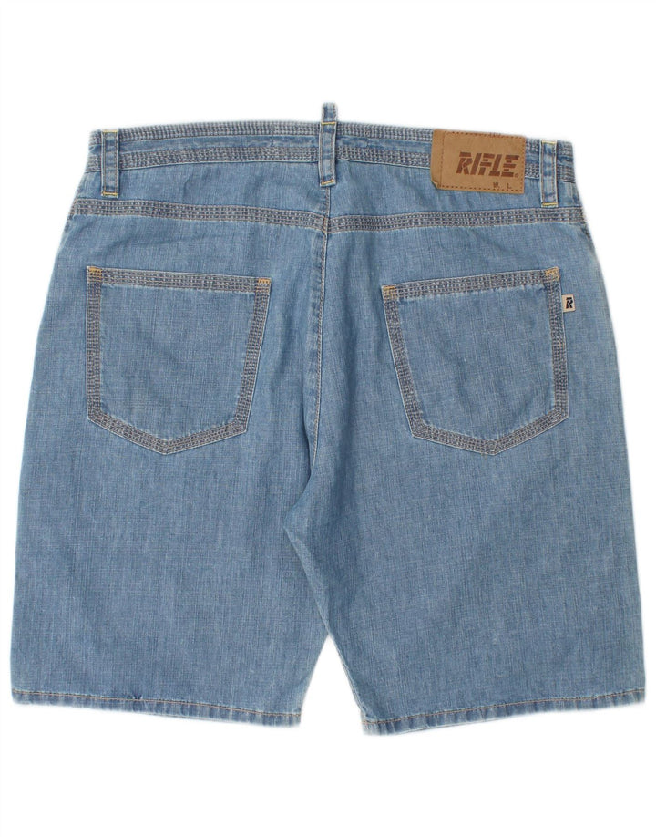 Rifle Mens Baggy Denim Shorts W33 Algodão Azul Médio