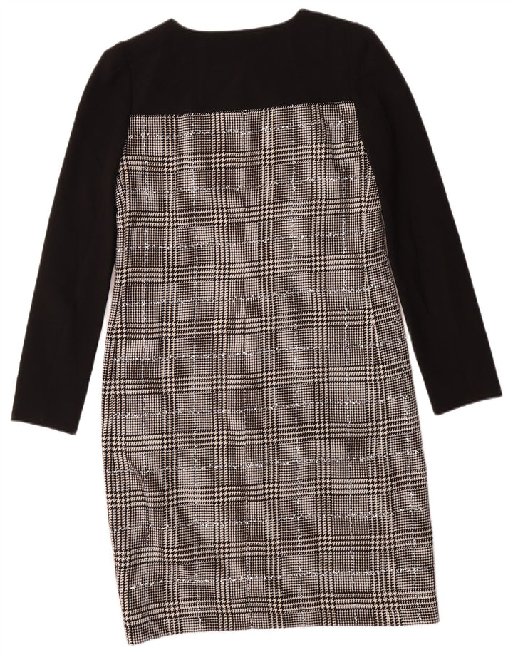 Vestido feminino JAEGER com bainha de manga comprida Reino Unido 8 pequeno preto de lã houndstooth