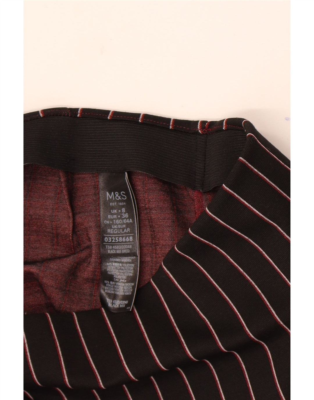 Minissaia feminina Marks & Spencer Reino Unido 8 pequena W26 poliéster listrado preto