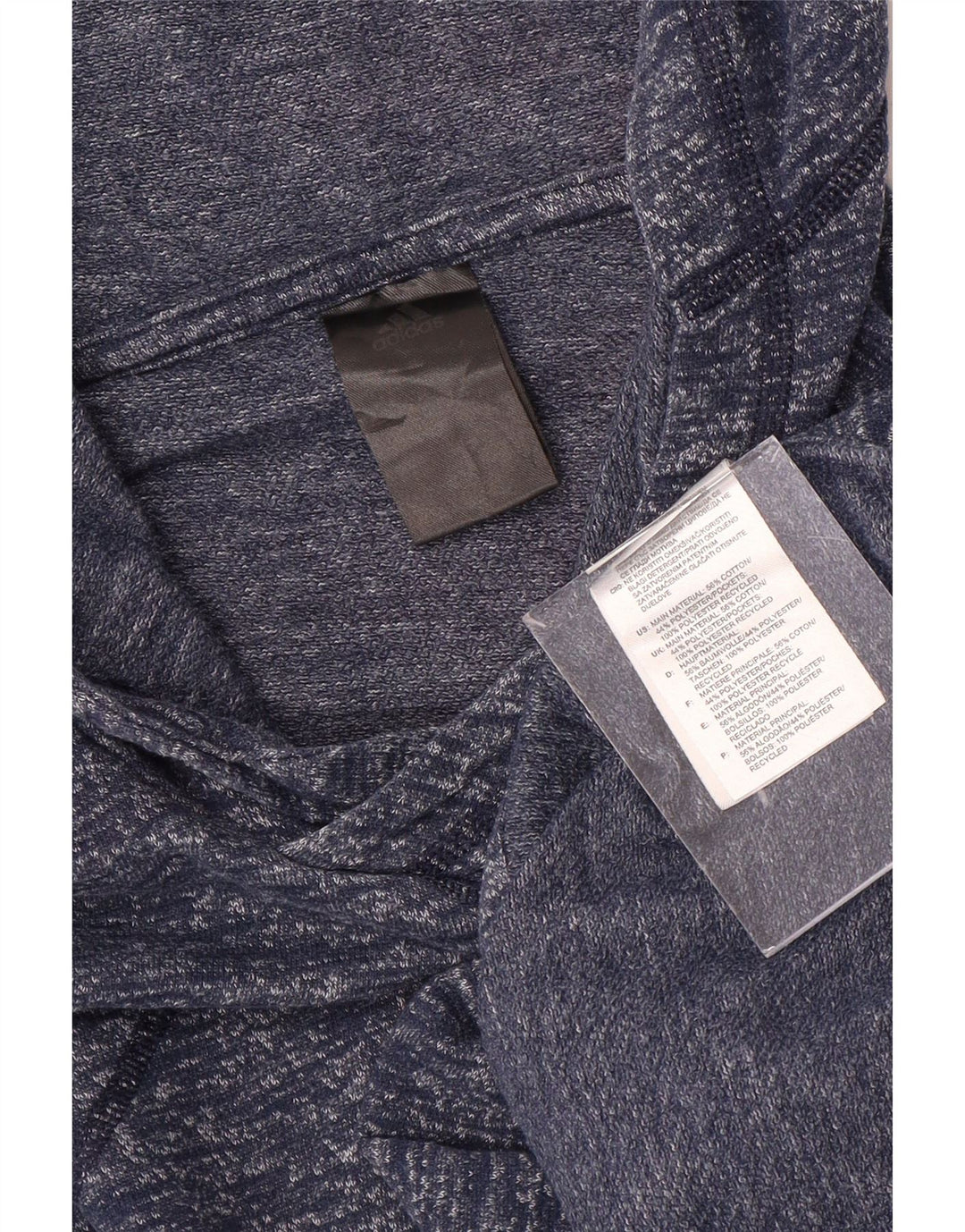 ADIDAS Mens manga curta moletom com capuz grande algodão manchado azul marinho