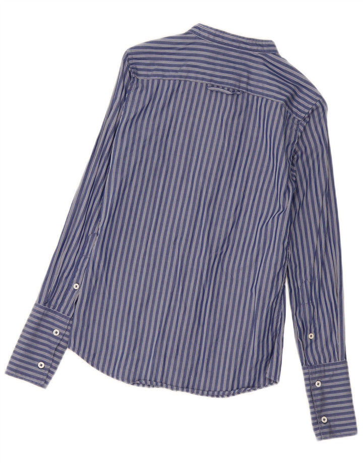 Camisa feminina Benetton UK 10 pequena listrada azul marinho
