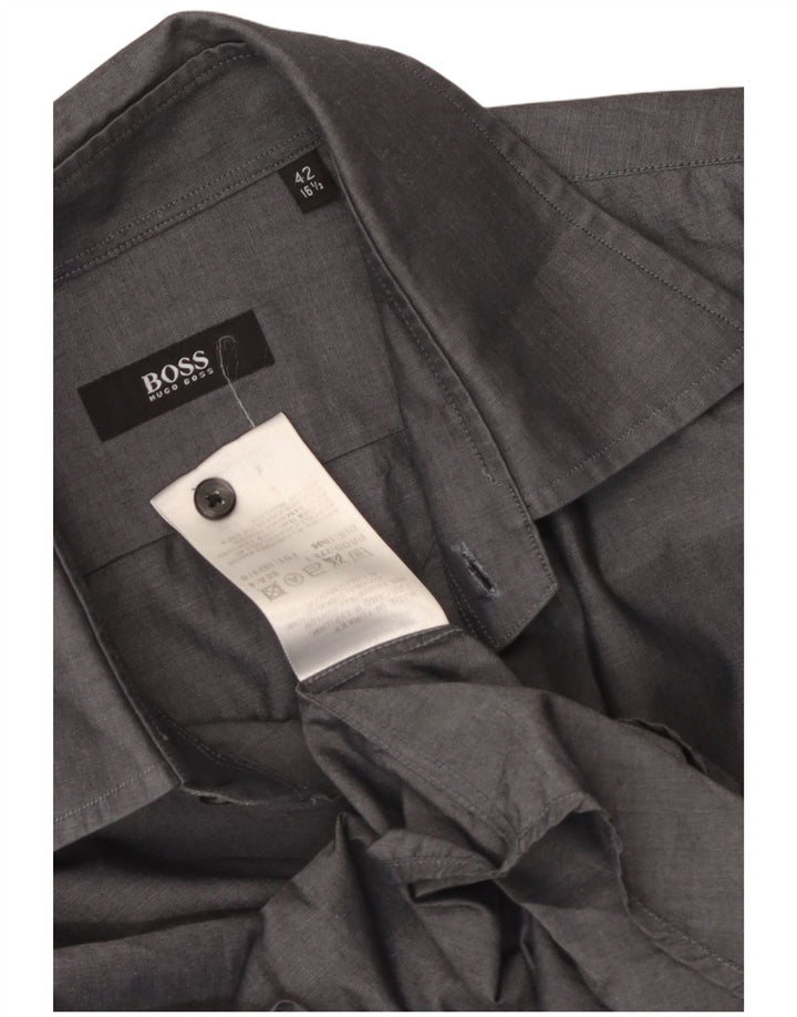 Camisa masculina Hugo Boss tamanho 42 16 1/2 grande algodão cinza
