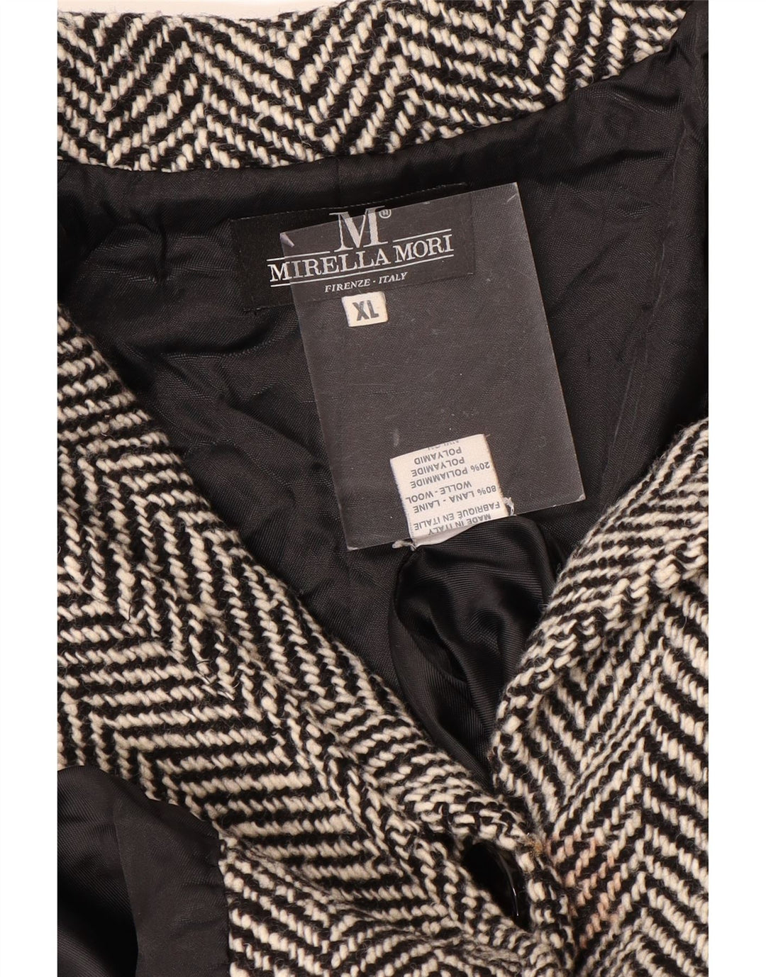 Sobretudo feminino oversized MIRELLA MORI Reino Unido 18 XL lã espinha de peixe preta