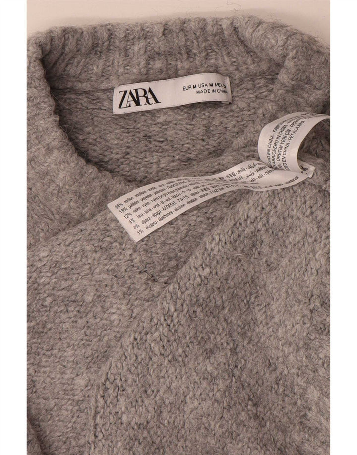 Zara Suéter feminino oversized com gola redonda Reino Unido 14 cinza médio manchado