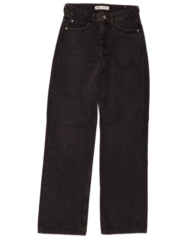 Zara Jeans feminino cintura alta com perna larga EU 36 XS W26 L32 preto