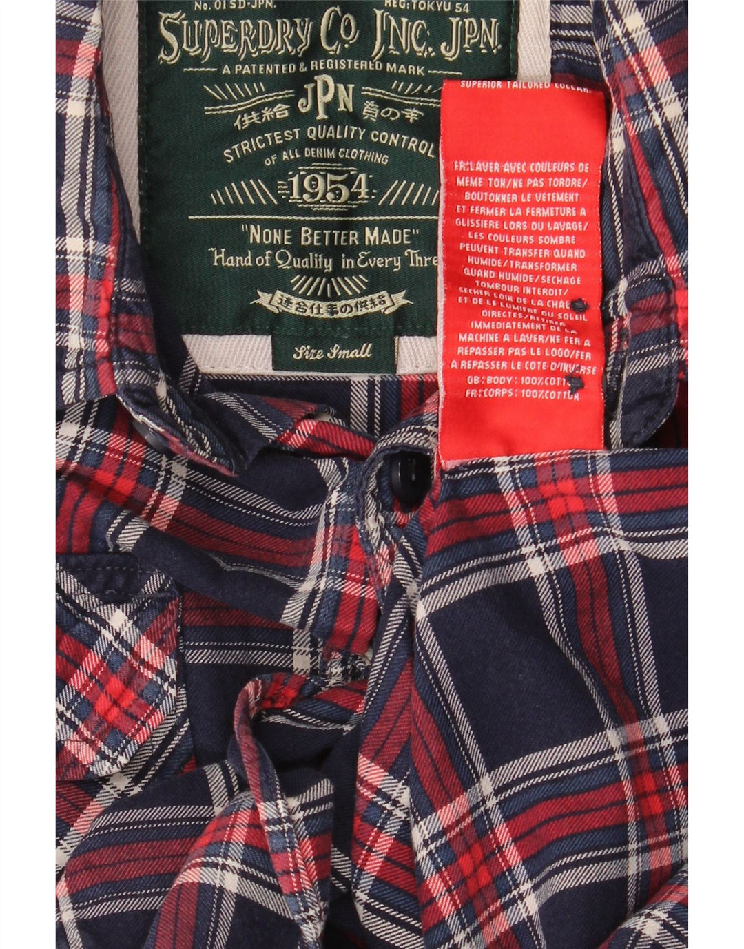 Camisa masculina de flanela Superdry pequena algodão xadrez azul marinho