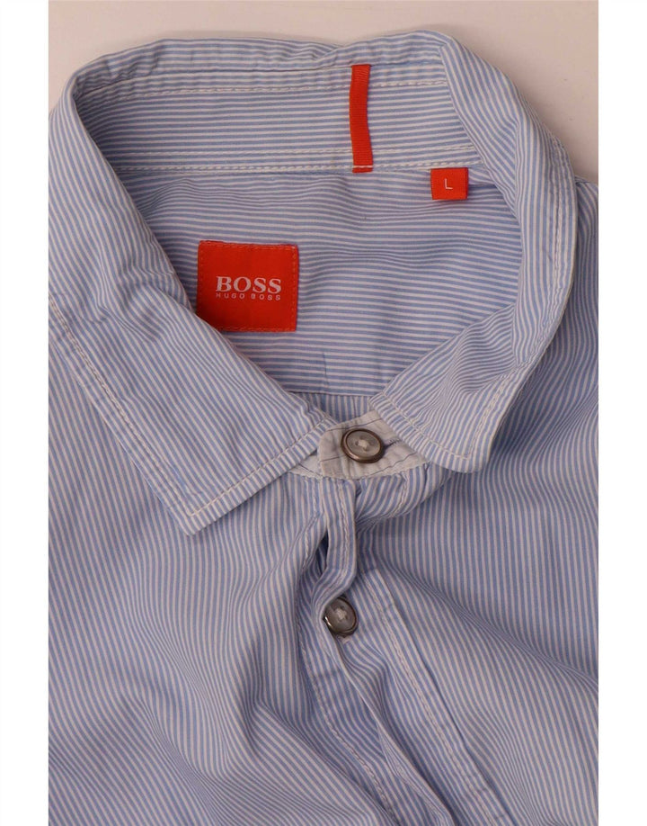 Camisa masculina Hugo Boss grande algodão listrado azul