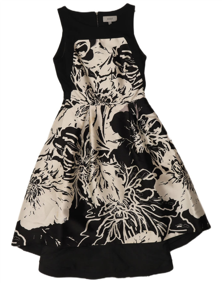 Vestido feminino Coast A-Line UK 8 pequeno poliéster floral preto