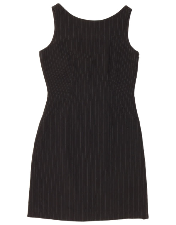 Vestido feminino Hobbs com bainha sem mangas Reino Unido 10 pequeno triacetato preto listrado