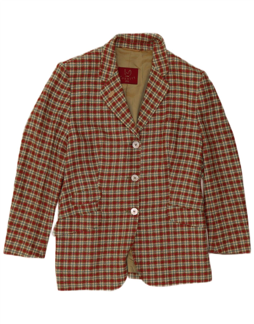 Jaqueta blazer feminina country com 3 botões Reino Unido 14 xadrez vermelho grande