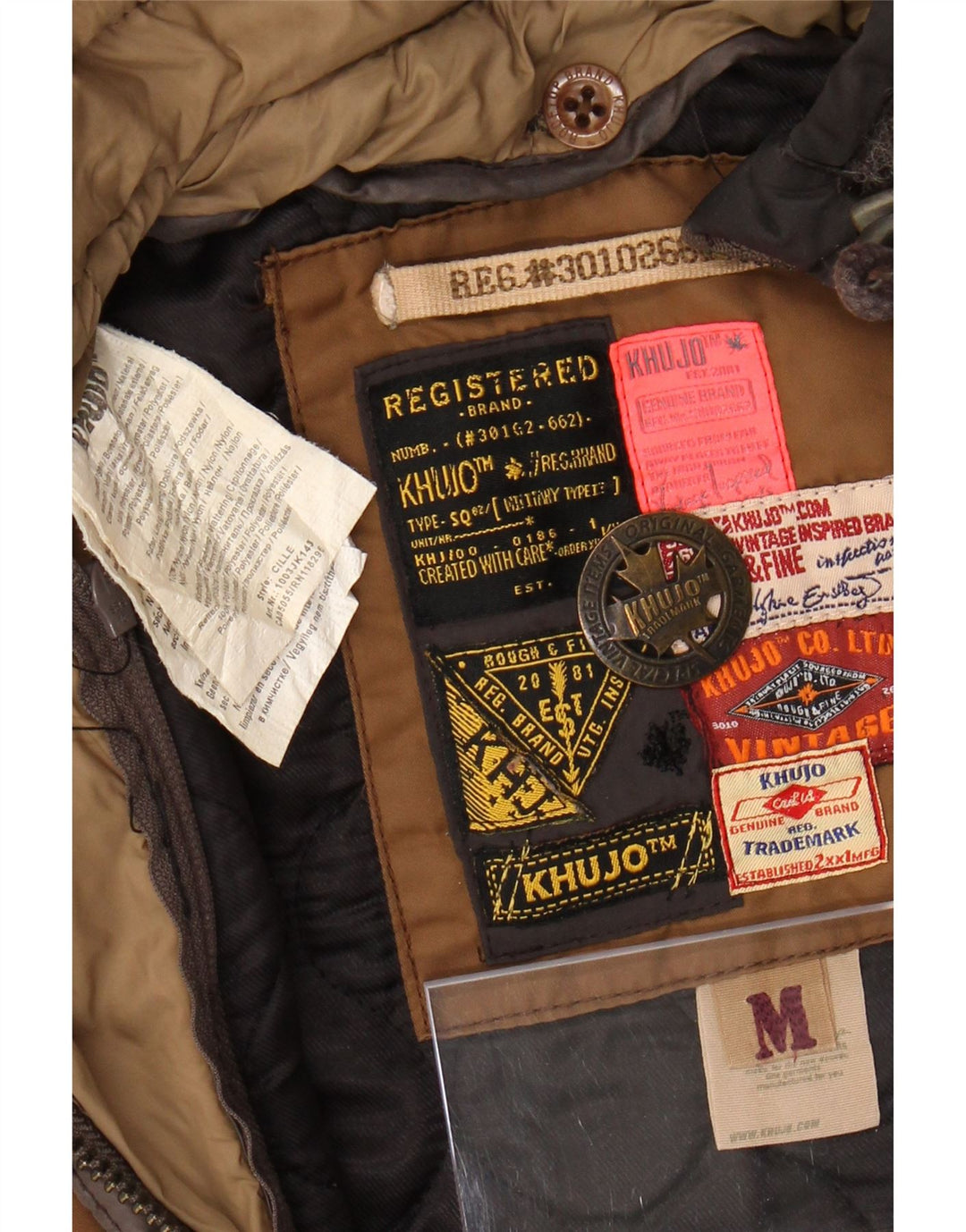 Jaqueta parka feminina com capuz militar KHUJO Reino Unido 14 poliéster marrom médio