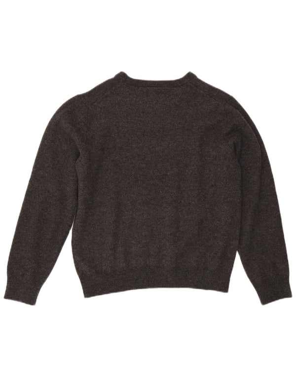 Suéter feminino Lacoste com gola canoa UK 14 lã cinza médio