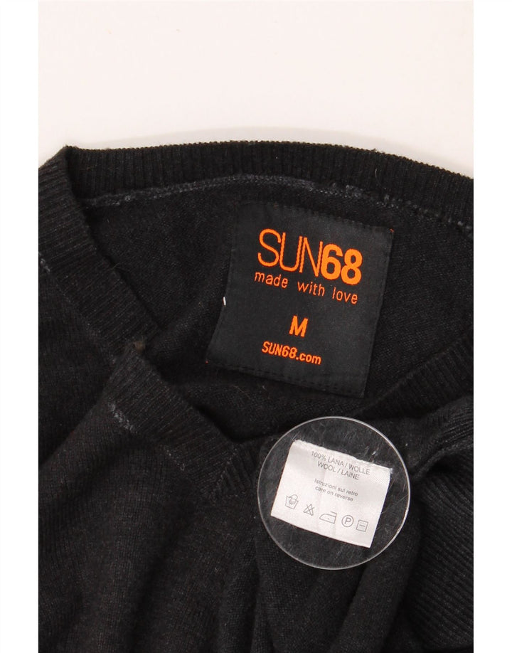 Suéter masculino SUN68 com decote em V de lã cinza médio