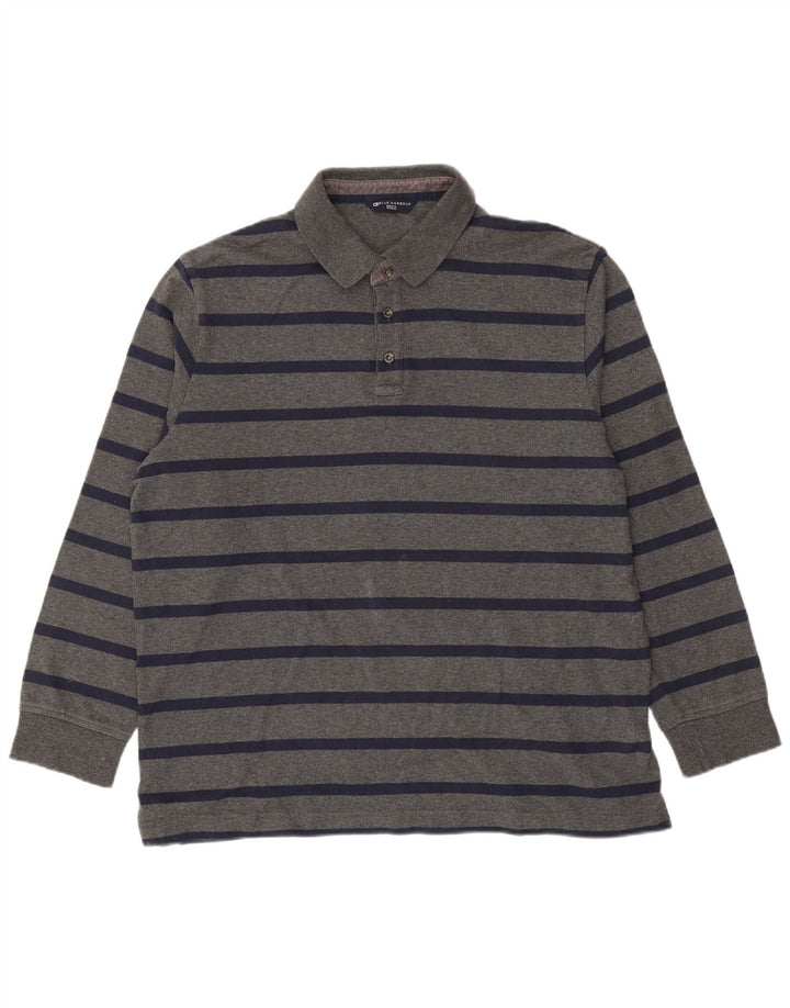 Camisa polo masculina de manga comprida Marks & Spencer grande algodão listrado cinza