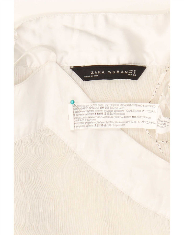 Zara Womens Crop Cami Top UK 10 Pequeno Poliéster Branco Manchado