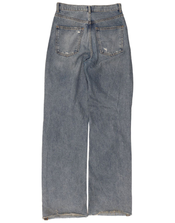 Zara Calça jeans feminina cintura alta desgastada com pernas largas UE 36 XS W26 L34 azul