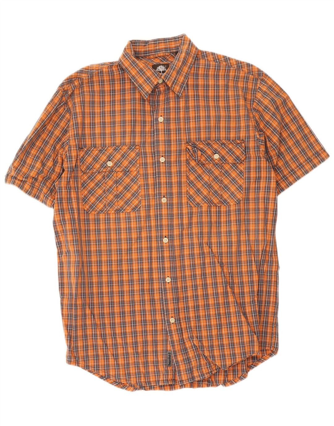 Camisa masculina Timberland de manga curta laranja médio algodão xadrez