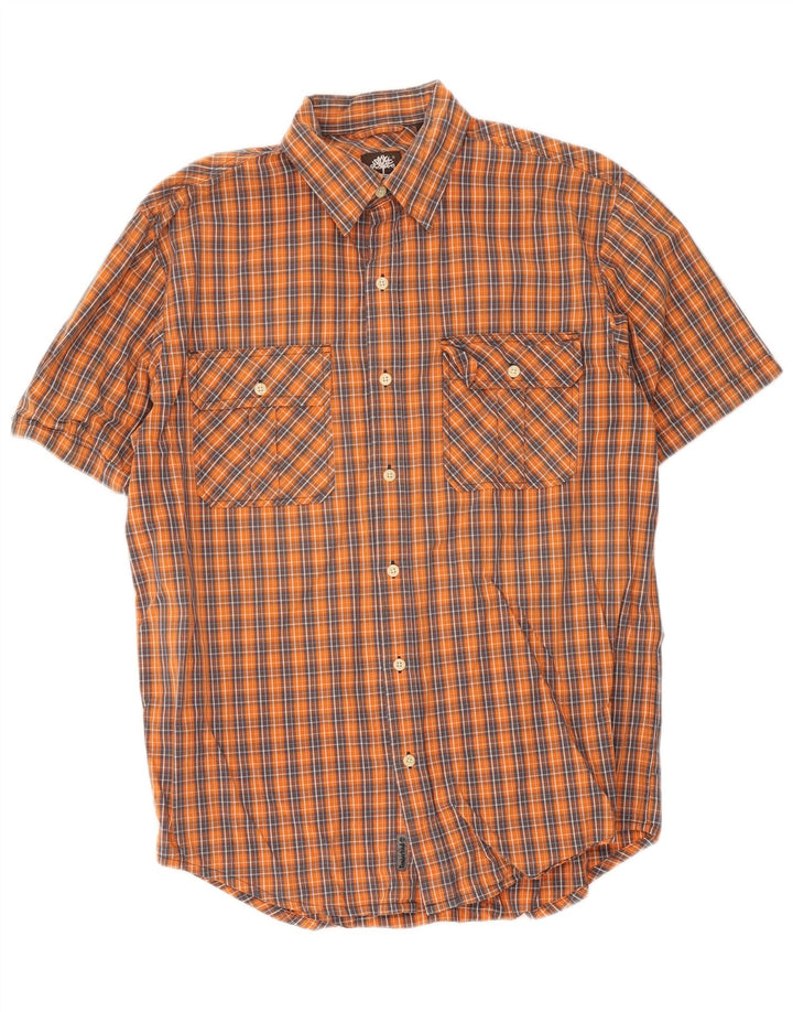 Camisa masculina Timberland de manga curta laranja médio algodão xadrez