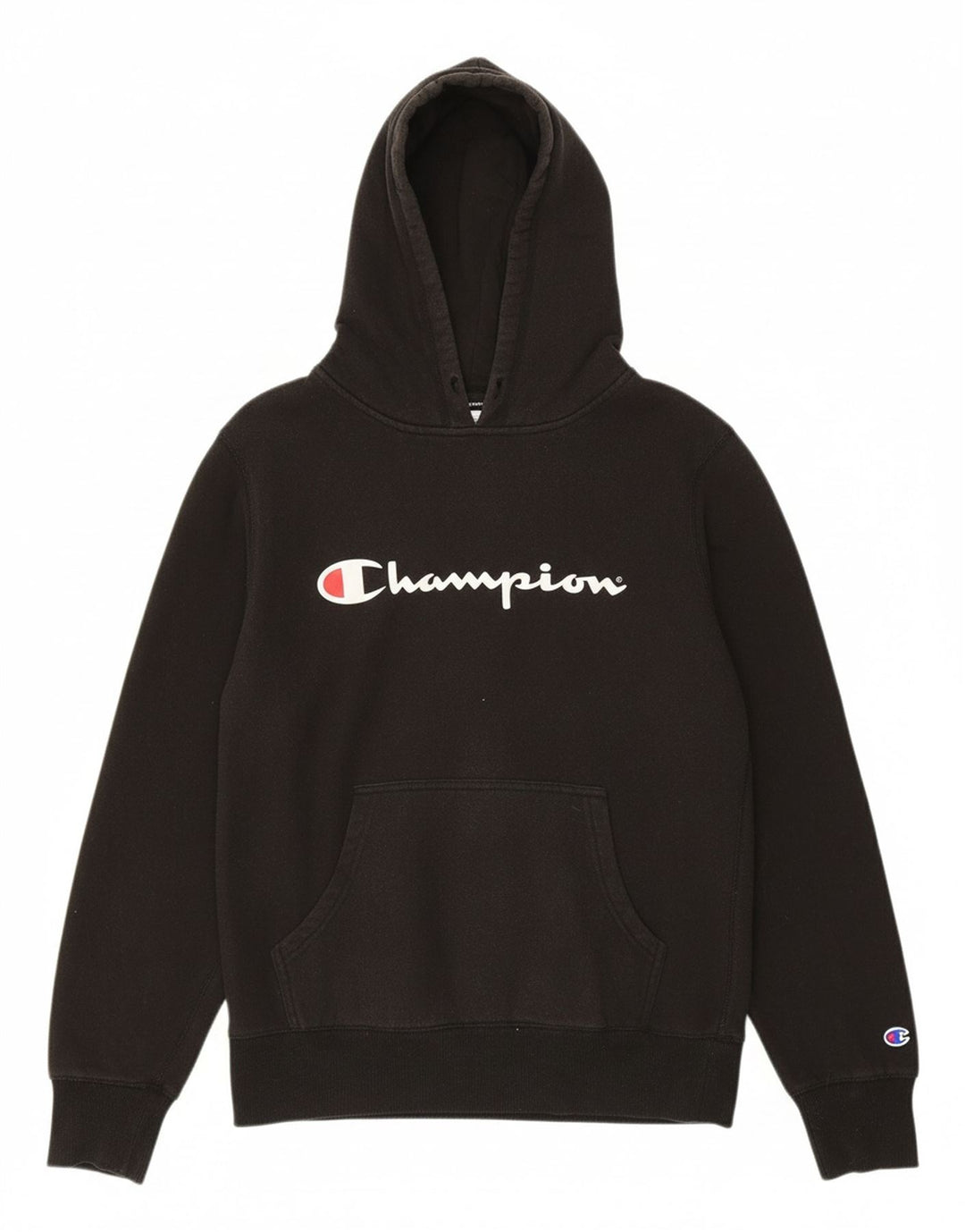 CHAMPION Suéter masculino com capuz gráfico pequeno algodão preto