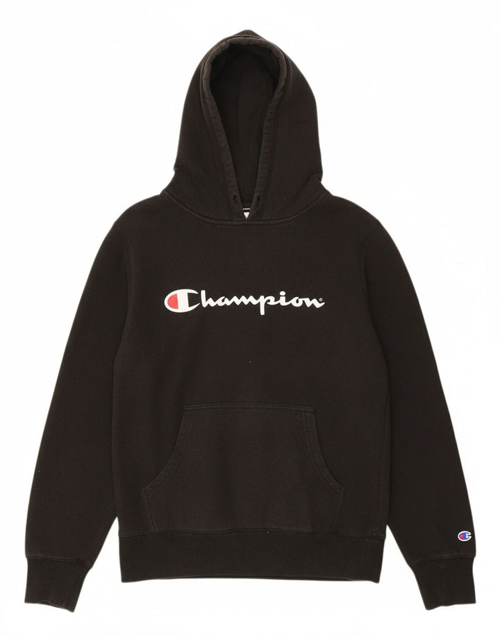 CHAMPION Suéter masculino com capuz gráfico pequeno algodão preto