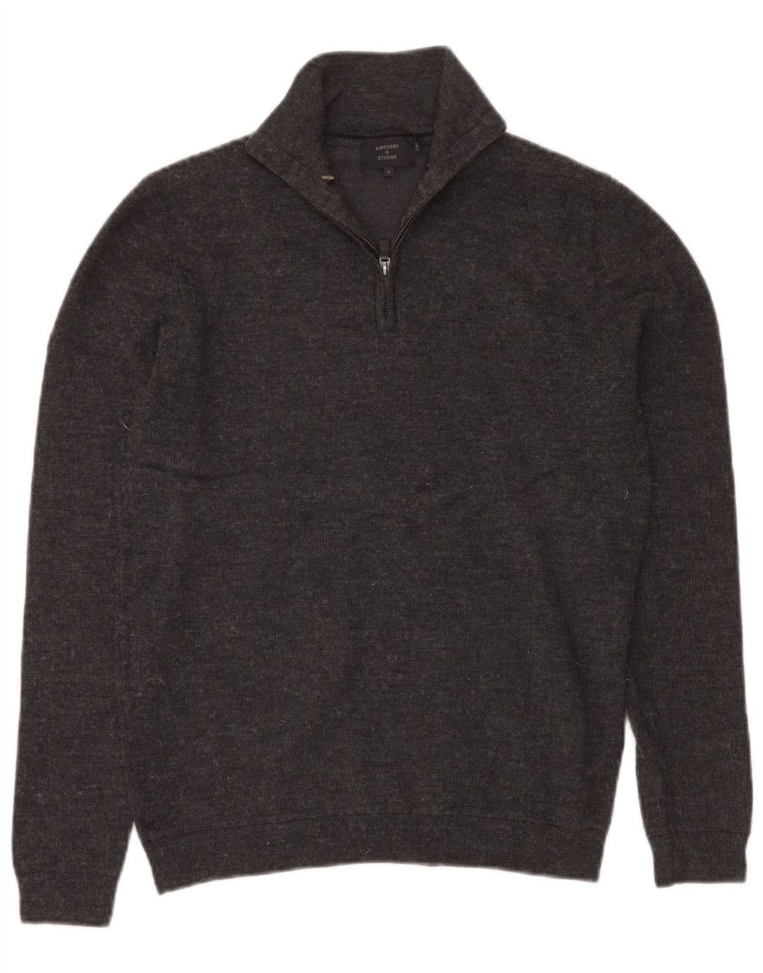 Suéter masculino SUPERDRY com zíper e gola em lã Merino cinza médio